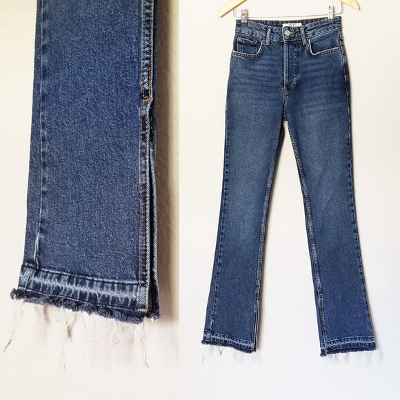 FREE PEOPLE We The Free Emmy High Waist Bootcut Jean Slit Frayed Hem Blue 25 $98 - Picture 11 of 16